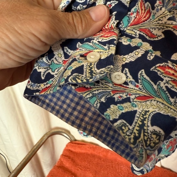 Ralph Lauren Chaps 2X Artsy Mixed up Paisley NO IRON Contrast Cuff L/S Blouse - Picture 4 of 7